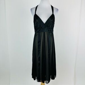 AGB Dress Black Satin Sheer Stripe Halter Dress Size 8
